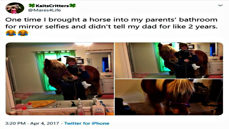 Horse selfie bathroom shoot