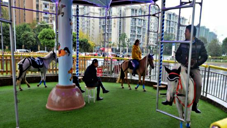 Real horses operating carousel